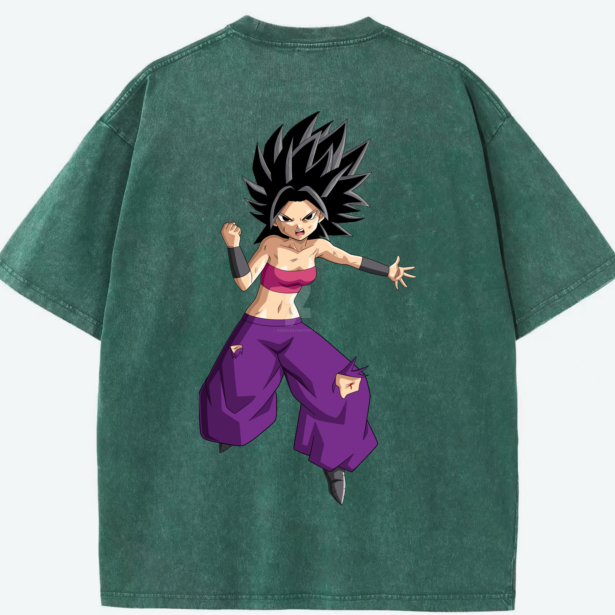 （画像用） ドラゴンボール カリフラ DRAGON BALL Caulifla 綿100% ヴィンテージ風 半袖Tシャツ（背面プリント）